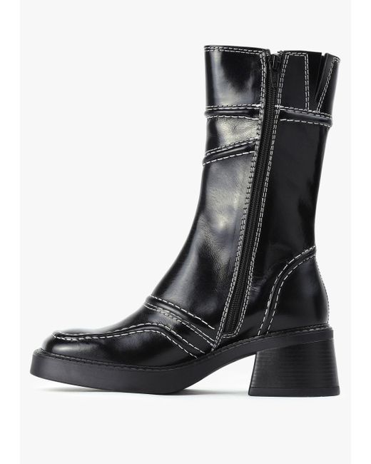 Miista Malene Black Leather Block Heel Calf Boots