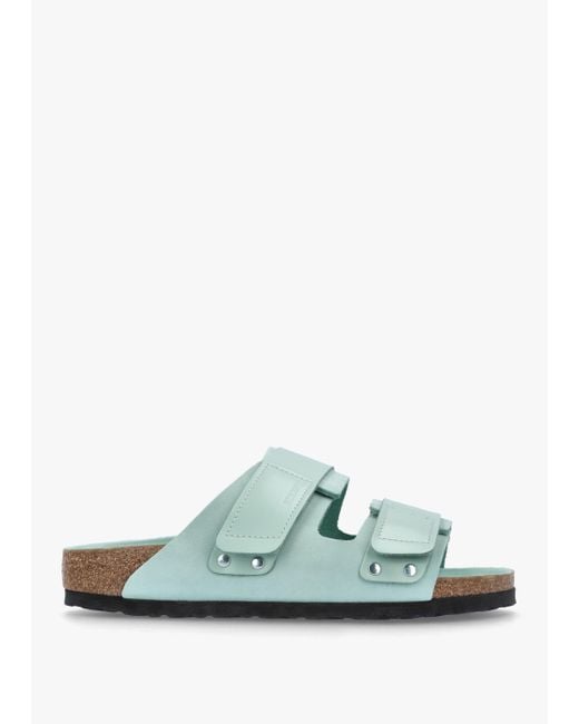 Birkenstock Green Uji Nubuck Leather Two Bar Sandals