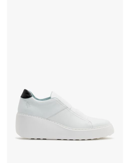 Fly London Dito White Leather Wedge Trainers