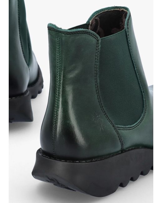 Fly London Green Salv Petrol Rug Leather Wedge Chelsea Boots
