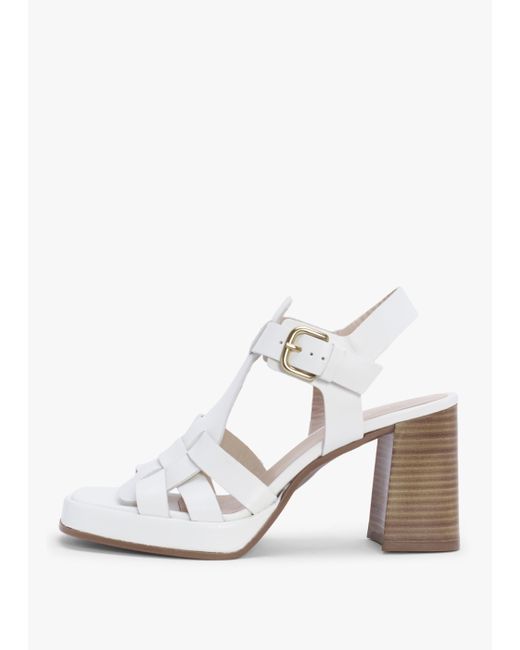 Alpe Mesa White Leather Cage Block Heel Sandals
