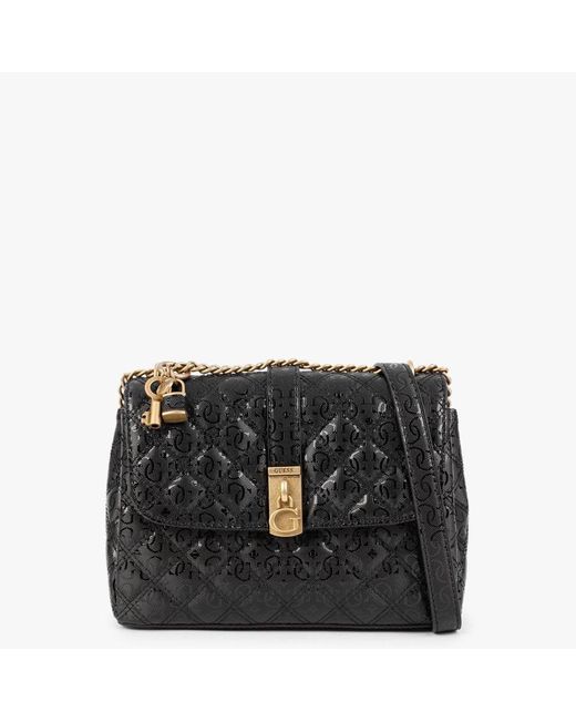 Guess Gaia Convertible Quilted Logo Black Crossbody Bag Lyst Canada