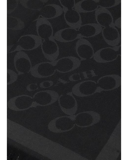 COACH Black Bias Signature C Wool Mix Oblong Scarf