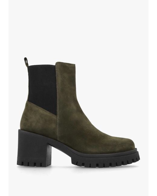 Daniel Brown Luxor Green Suede Block Heel Chelsea Boots