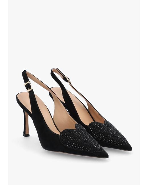 Daniel Elove Black Suede Crystal Heart Toe Cap Heeled Sling Backs