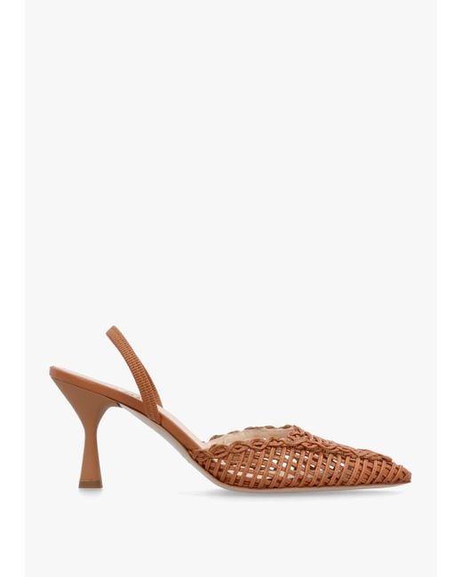 Daniel White Tiffi Low Tan Leather Woven Sling Back Mid Heel Court Shoes