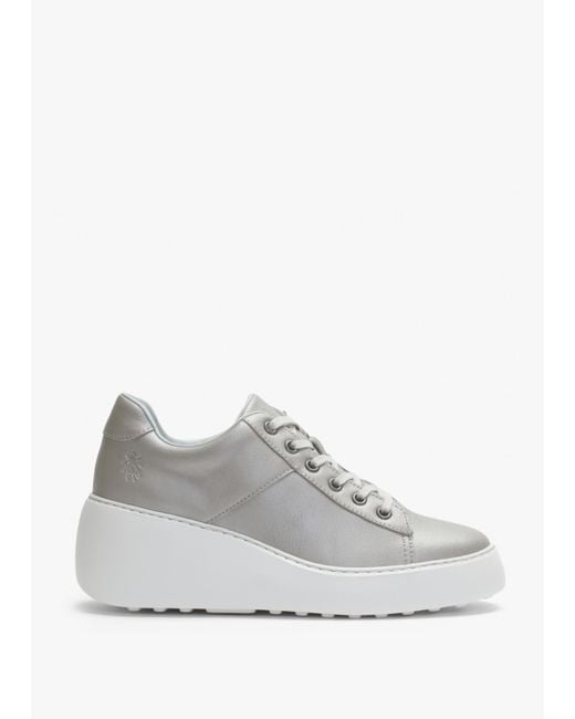 Fly London Gray Delf Silver Leather Wedge Trainers
