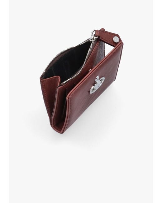 Vivienne Westwood Red Slim Flap Chestnut Leather Card Holder