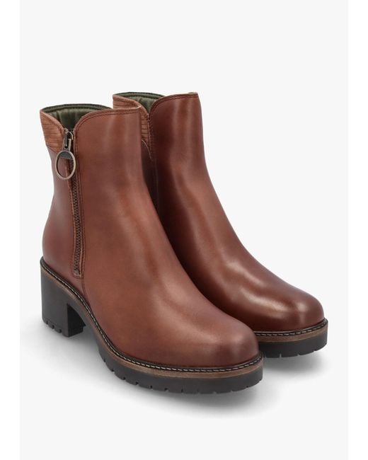 Barbour Brown Dahlia Chestnut Leather Block Heel Ankle Boots