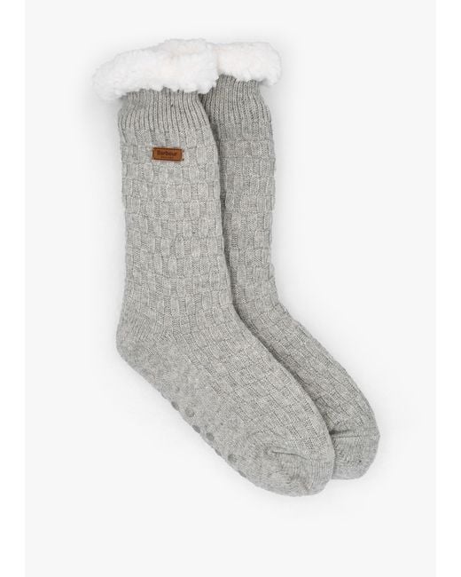Barbour Gray Cable Knit Light Marl Wool Mix Lounge Socks