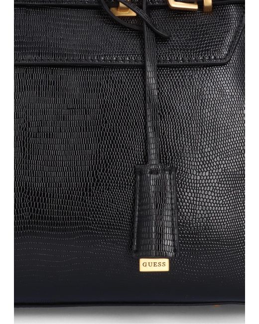 Guess Sestri Luxury Black Reptile Satchel Bag