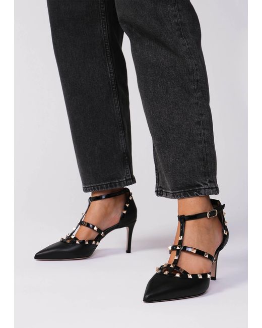 Daniel Multicolor Poltiff Leather Studded T-Bar Court Shoes