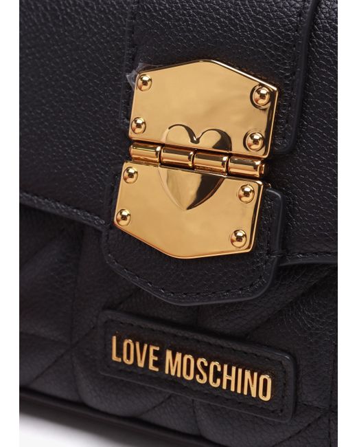 Love Moschino White Heart Smart Black Shoulder Bag