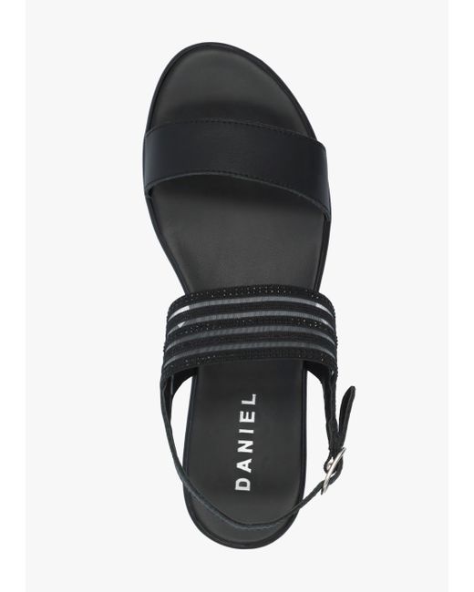 Daniel White Lozzie Two Strap Embellished Low Wedge Sandals Leather