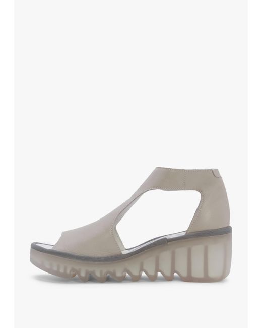 Fly London Gray Bezo Cloud Leather Wedge Sandals