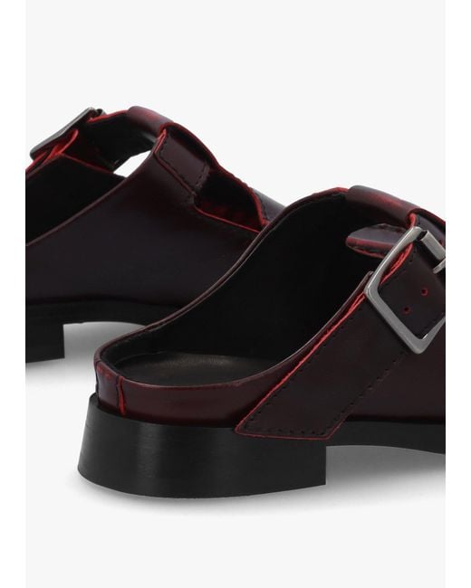 Miista White Gianna Brushed Leather Buckle Flat Mules