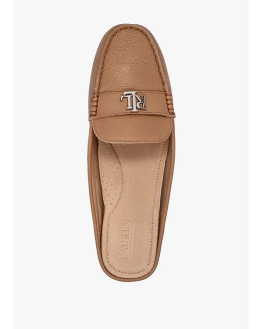 Ralph Lauren White Barnsbury Pebbled Camel Leather Backless Mules
