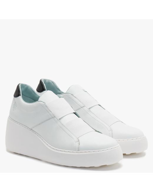 Fly London Dito White Leather Wedge Trainers | Lyst UK