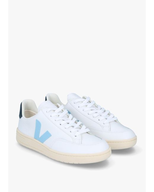 Veja Blue V-12 Leather Extra White Steel Nautico Trainers