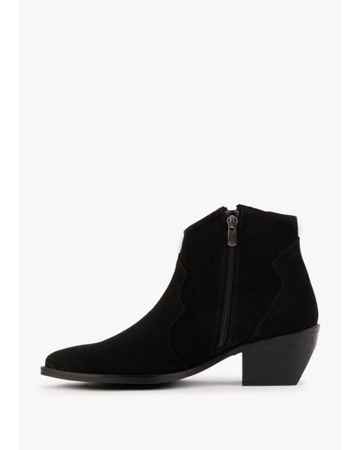 Daniel Becks Black Suede Western Ankle Boots