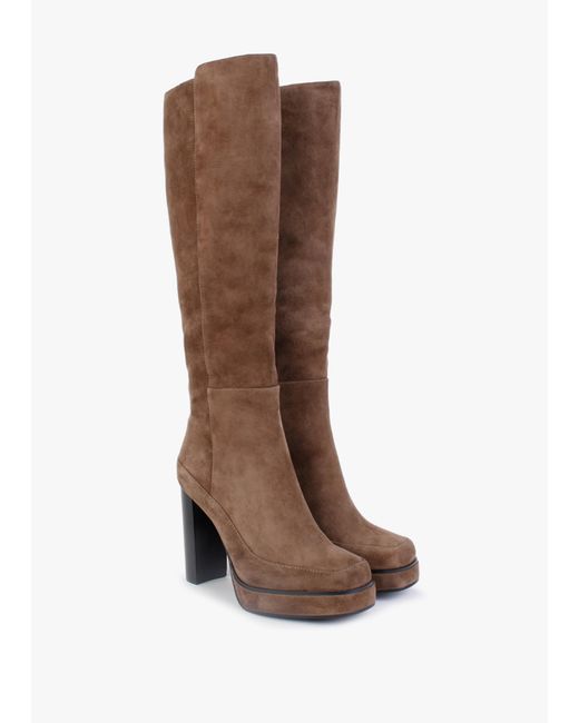 Daniel Brown Sippy Tan Suede Platform Knee Boots