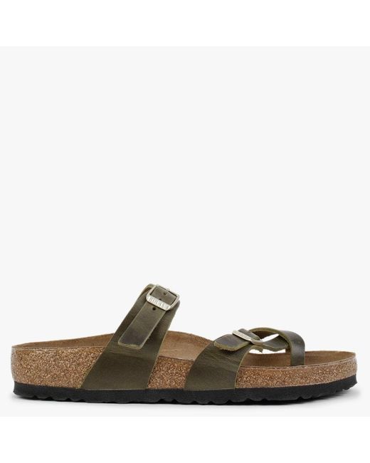 Birkenstock Mayari Olive Oiled Leather Thong Sandals in Khaki Leather