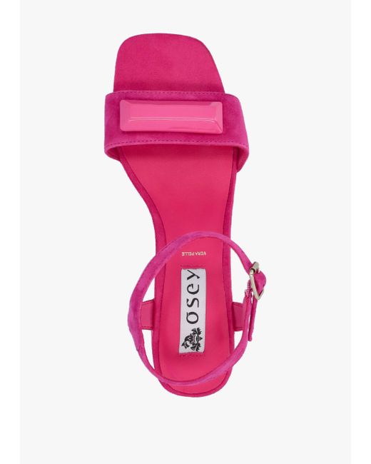 Osey Pink Villa Surry Fuchsia Suede Block Heel Sandals