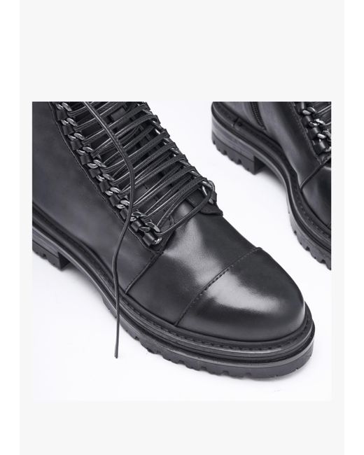 Daniel Grace Black Leather Chain Detail Ankle Boots