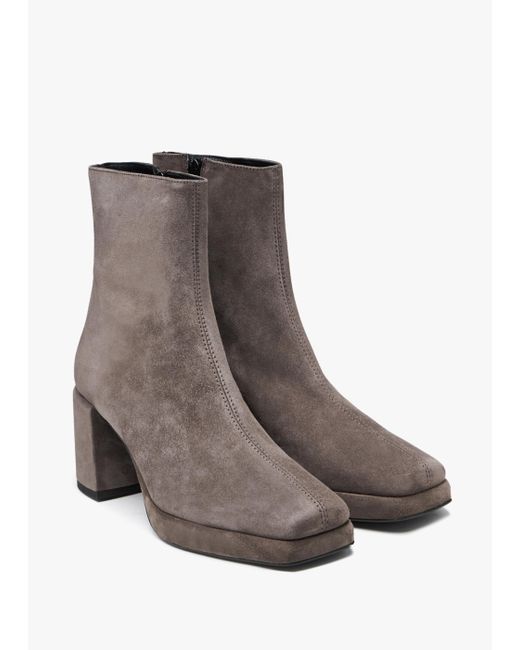 Grey suede block heel boots sale