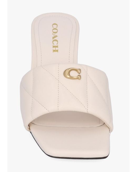 COACH Natural Emma Quilted Chalk Leather Wedge Mules