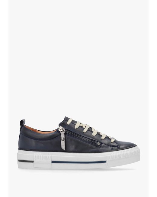 Moda In Pelle White Filician Navy Leather Side Zip Trainers