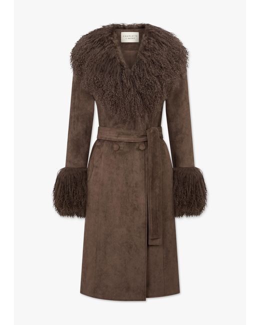 Charlotte Simone Brown Penny Ii 70's Greige Mongolian Lambswool Longline Coat