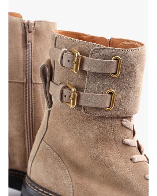 See By Chloé White Mallory Beige Suede Buckled Biker Boots