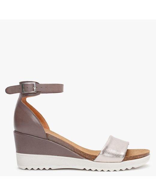 Moda In Pelle Loraynie Pewter Leather Wedge Sandals | Lyst UK