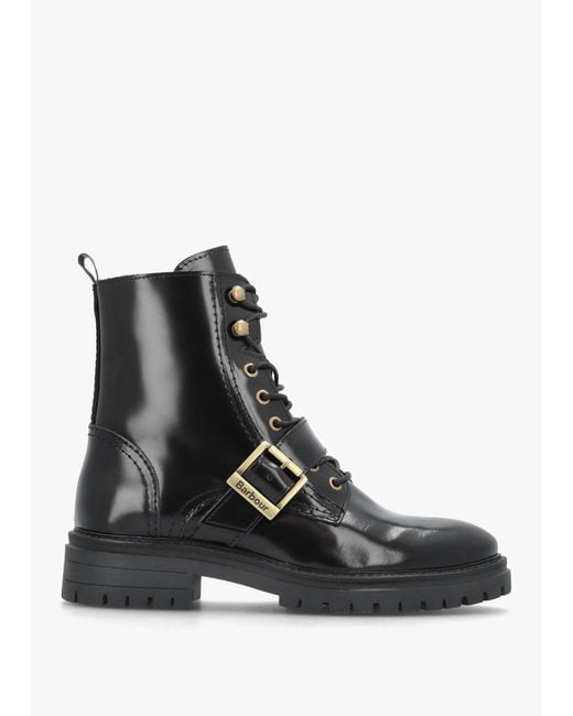 Barbour Black Ouseburne Glace Leather Biker Boots