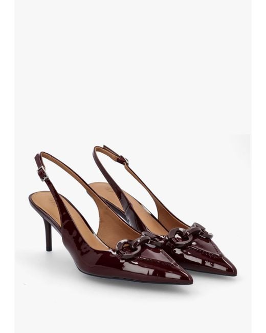 Daniel Brown Eppie Burgundy Patent Leather Mid Heel Sling Back Shoes