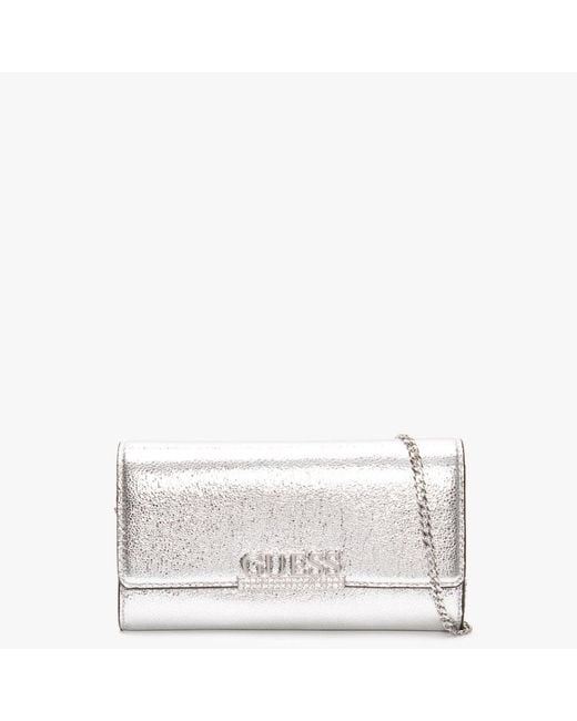 Guess Metallic Dinner Date Silver Clutch Bag