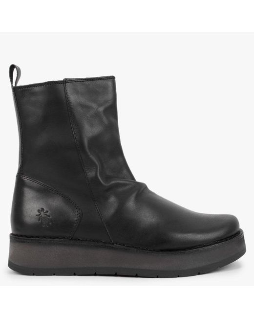 Fly London Reno Black Leather Ankle Boots | Lyst UK