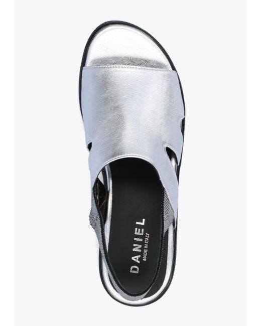 Daniel White Slinger Silver Leather Low Wedge Sandals