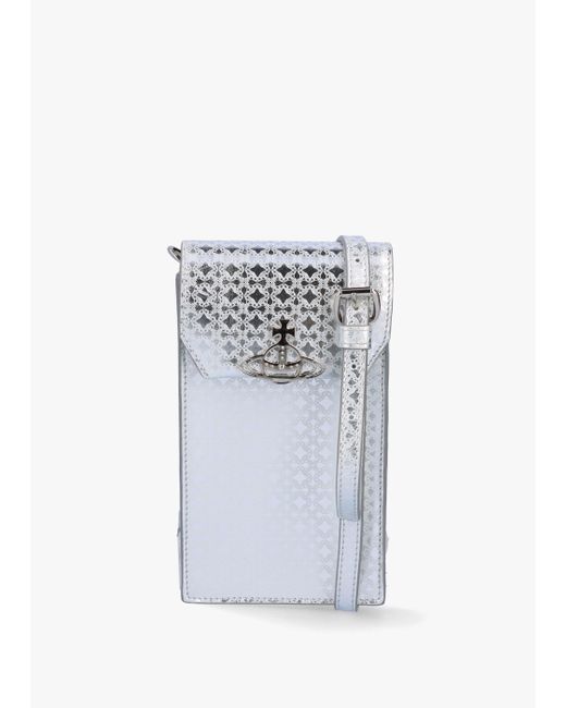Vivienne Westwood White Metal Orborama Silver Leather Phone Case