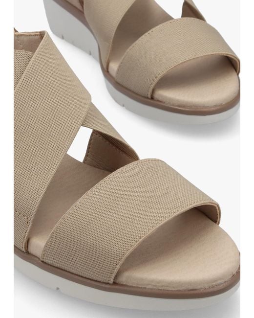 Fly London Natural Noli Taupe Leather Elasticated Low Wedge Sandals