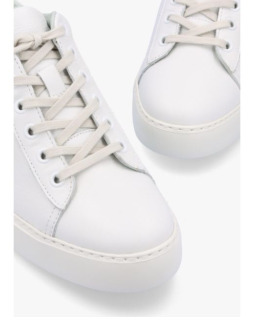 Fly London Delf White Pink Leather Wedge Trainers