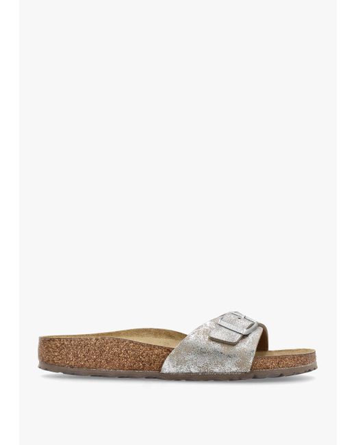 Birkenstock White Madrid Synthetic Washed Metallic Mules Metalic