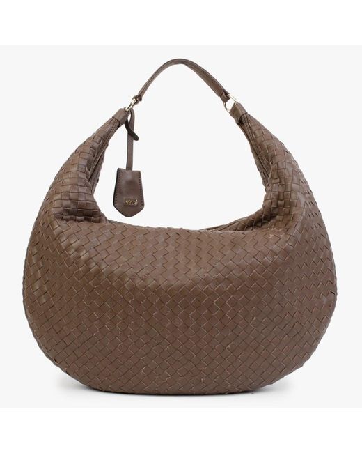 Abro⁺ Brown Leather Woven Hobo Bag
