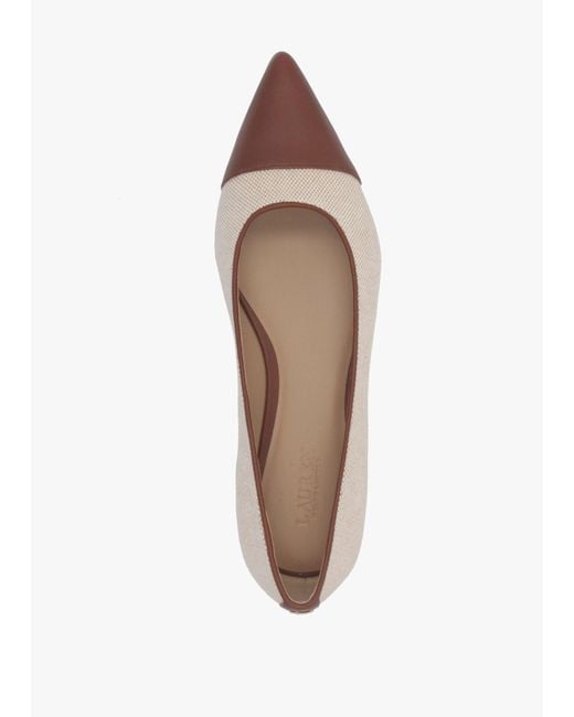 Ralph Lauren White Londyn Bow Natural Lauren Tan Ballerina Pumps