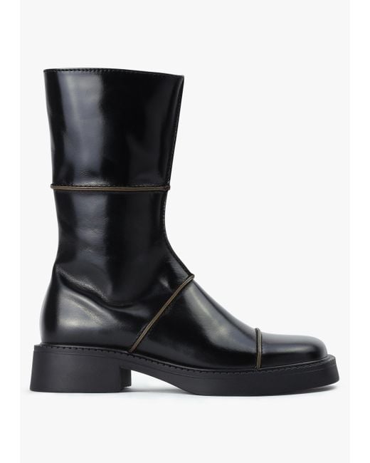 Miista Dahlia Black Leather Square Toe Boots