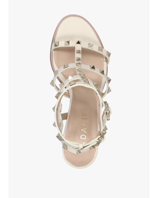 Daniel Natural Pitter Cream Leather Studded Block Heeled Sandals