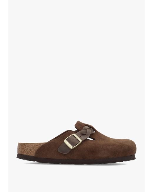 Birkenstock Brown Boston Braided Carafe Suede Leather Clogs