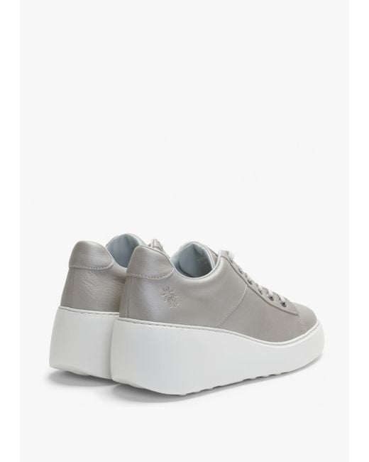 Fly London Gray Delf Silver Leather Wedge Trainers