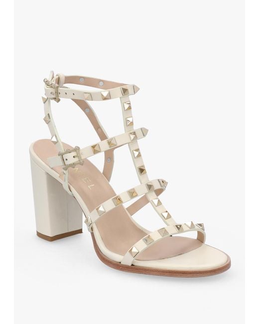 Daniel Natural Pitter Cream Leather Studded Block Heeled Sandals